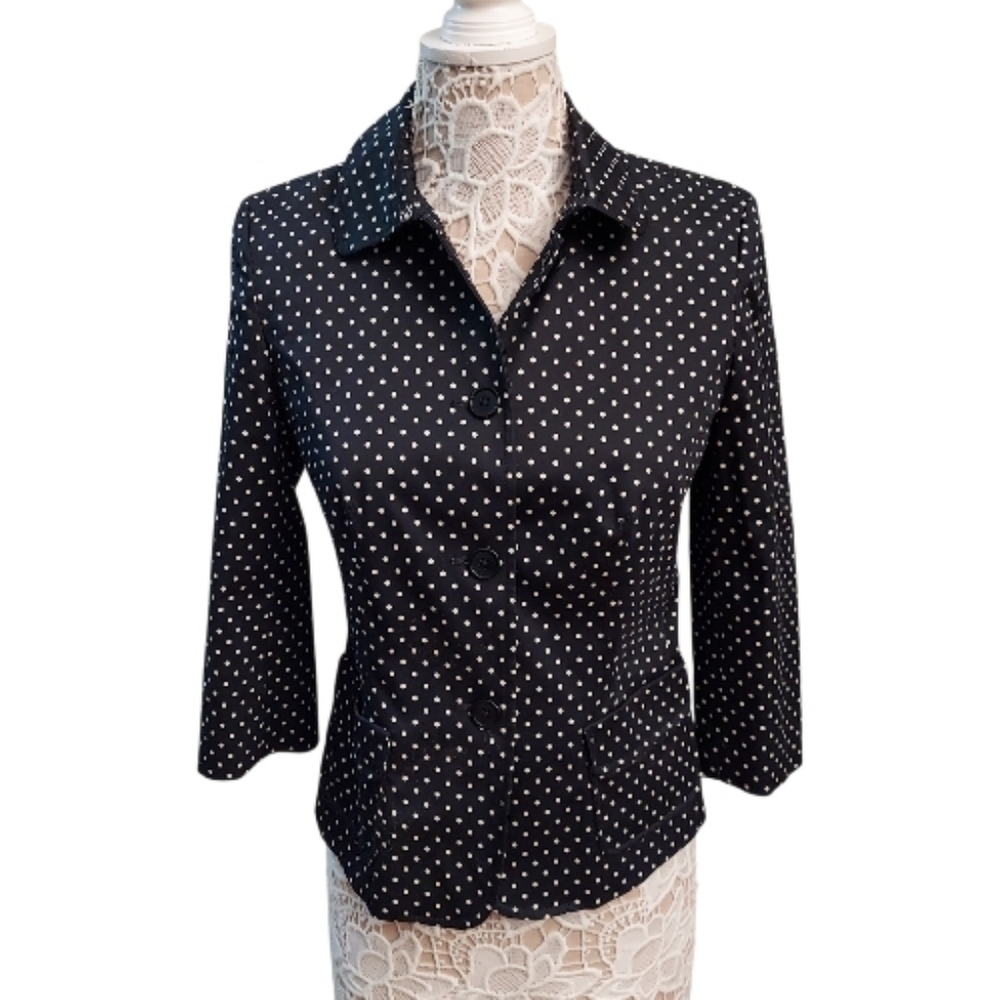 TALBOTS Classic Black/White Polka Dot Button Down Blazer Jacket 4 Office Career
